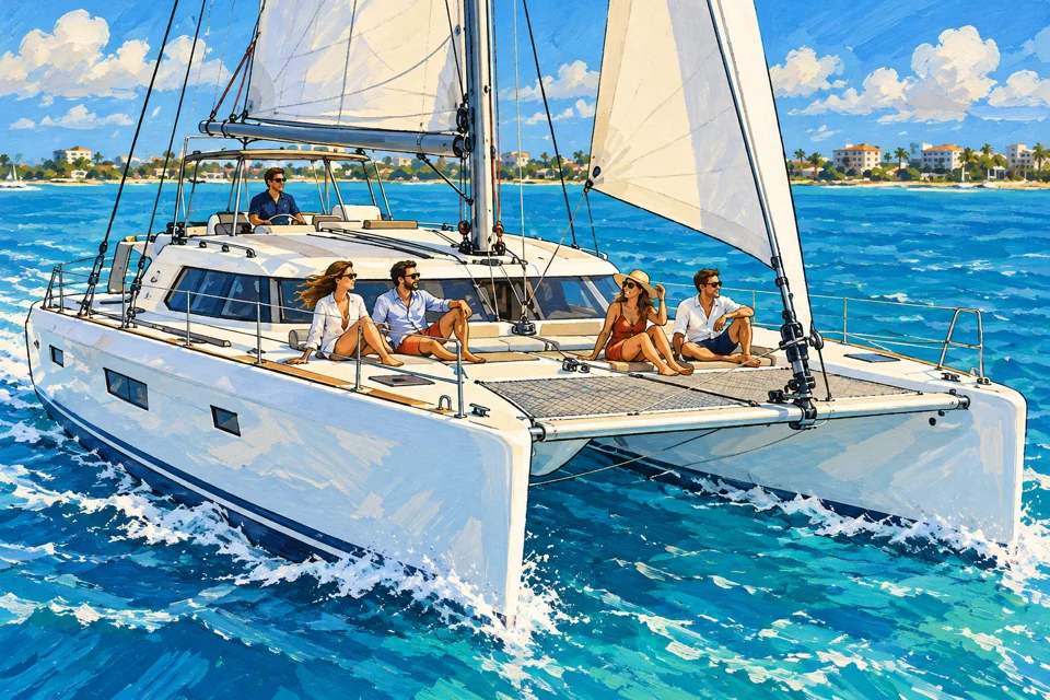 Ilustraci&oacute;n editorial: Navegar en catamar&aacute;n