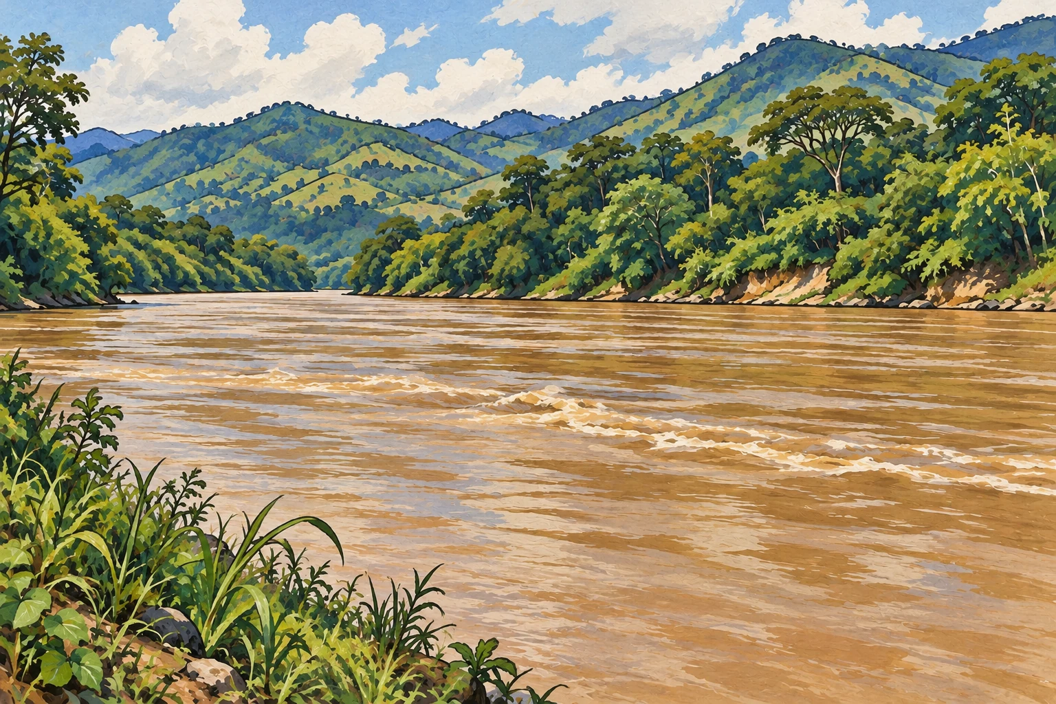 Ilustraci&oacute;n editorial: Ribera del r&iacute;o Cauca