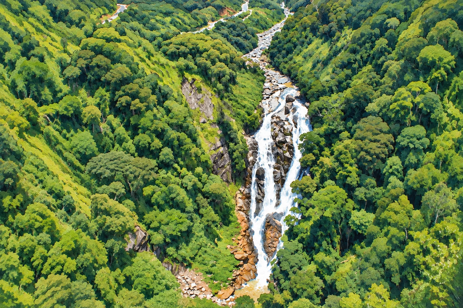 Ilustraci&oacute;n editorial: Cascada Las Perlas