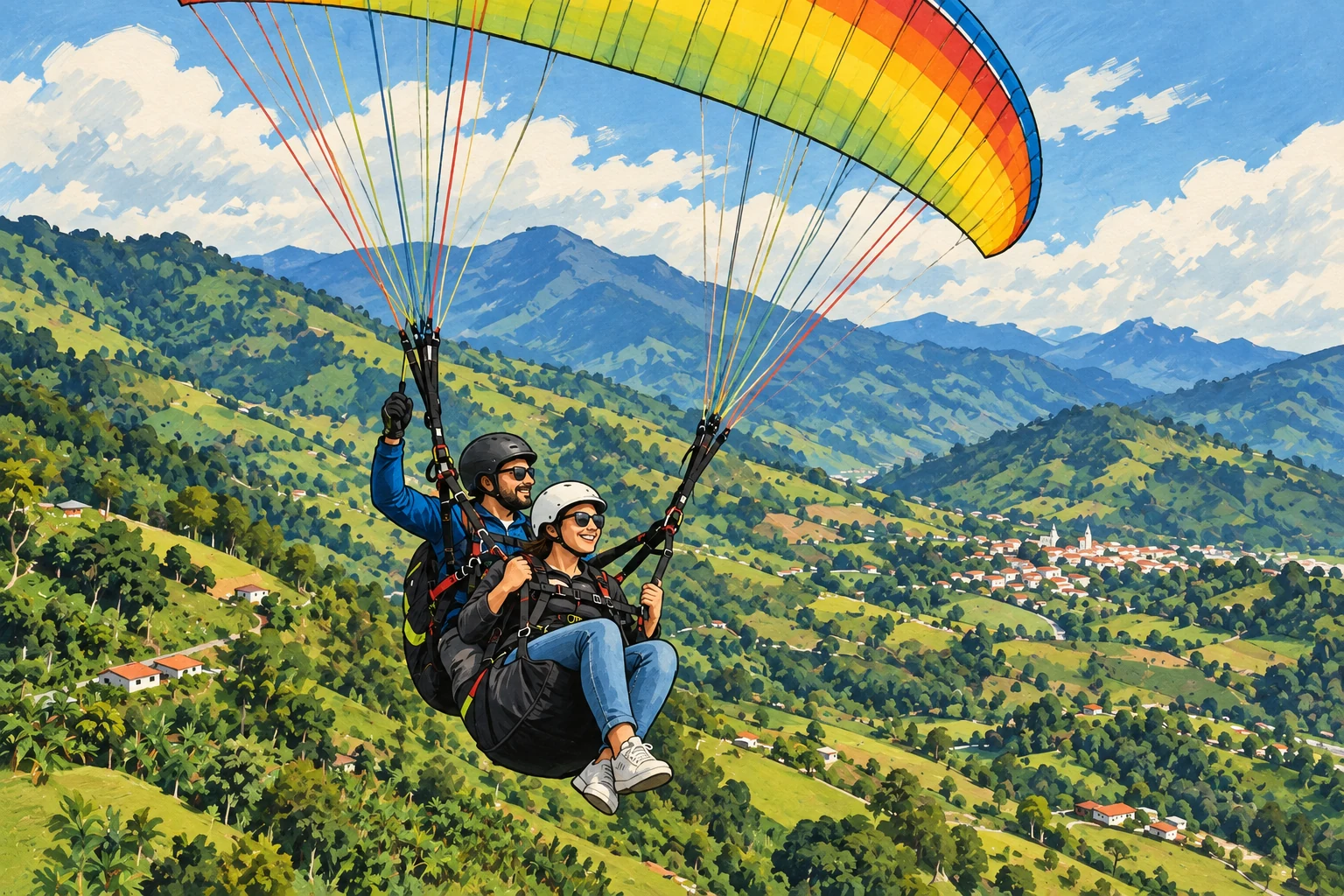 Ilustraci&oacute;n editorial: Parapente en Cocorn&aacute;