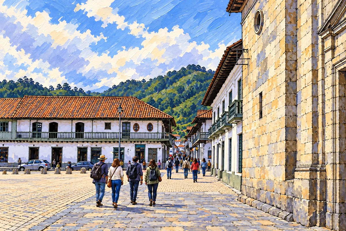 Paseo por el centro de Zipaquir&aacute; &middot; ilustraci&oacute;n basada en una vista identificada