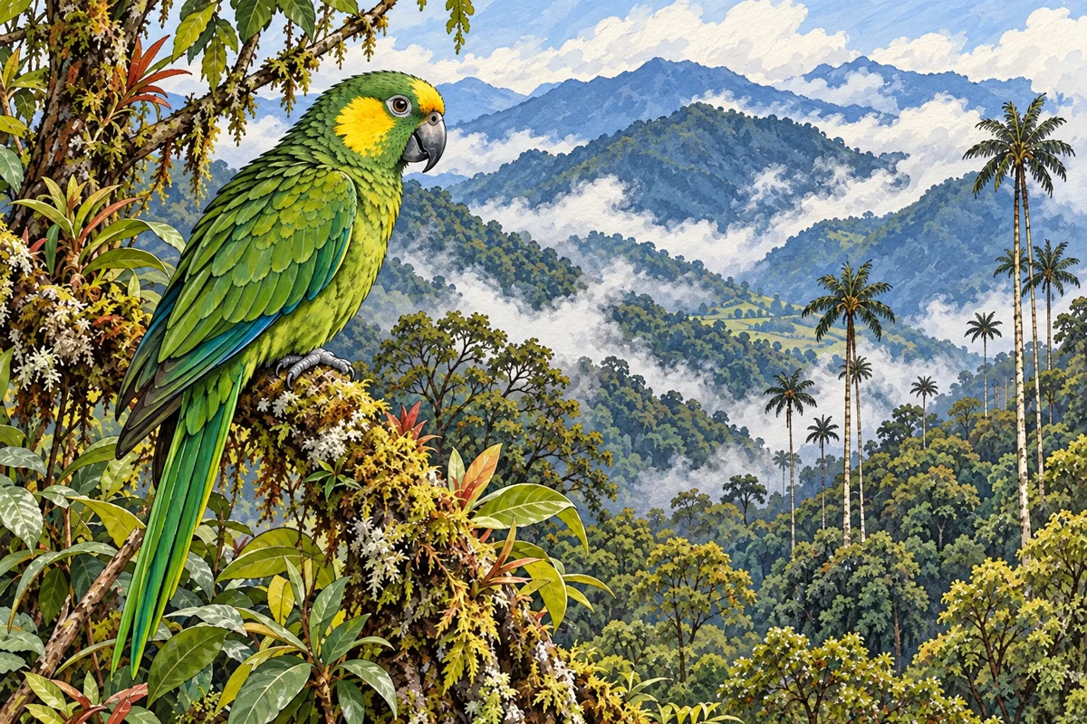 Ilustración de Reserva ProAves Loro Orejiamarillo