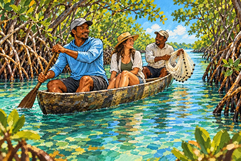 Ilustraci&oacute;n editorial: Conocer manglares y pesca tradicional en La Boquilla