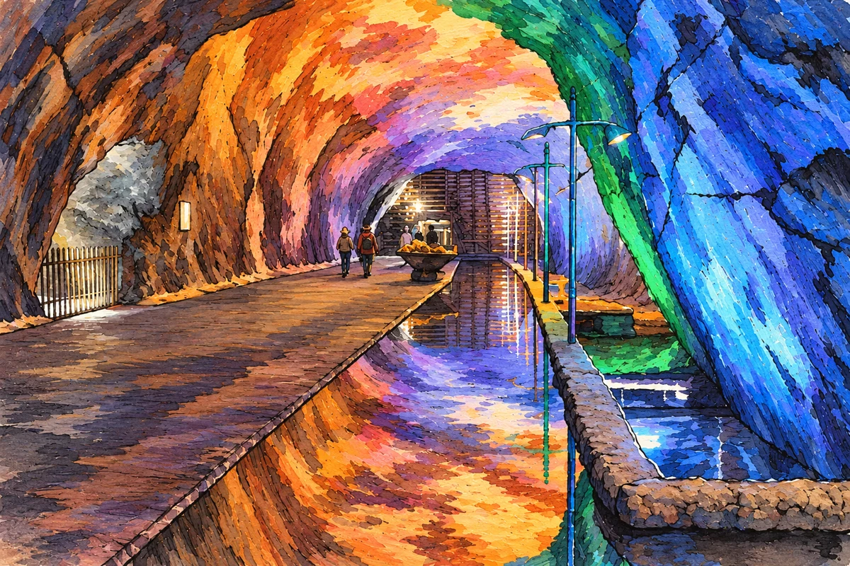 T&uacute;nel de visita con espejo de agua, ilustrado desde la referencia aportada; no muestra extracci&oacute;n de sal.
