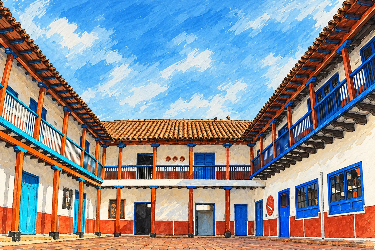 Patio del antiguo liceo de Zipaquir&aacute; &middot; ilustraci&oacute;n aproximada basada en rasgos documentados